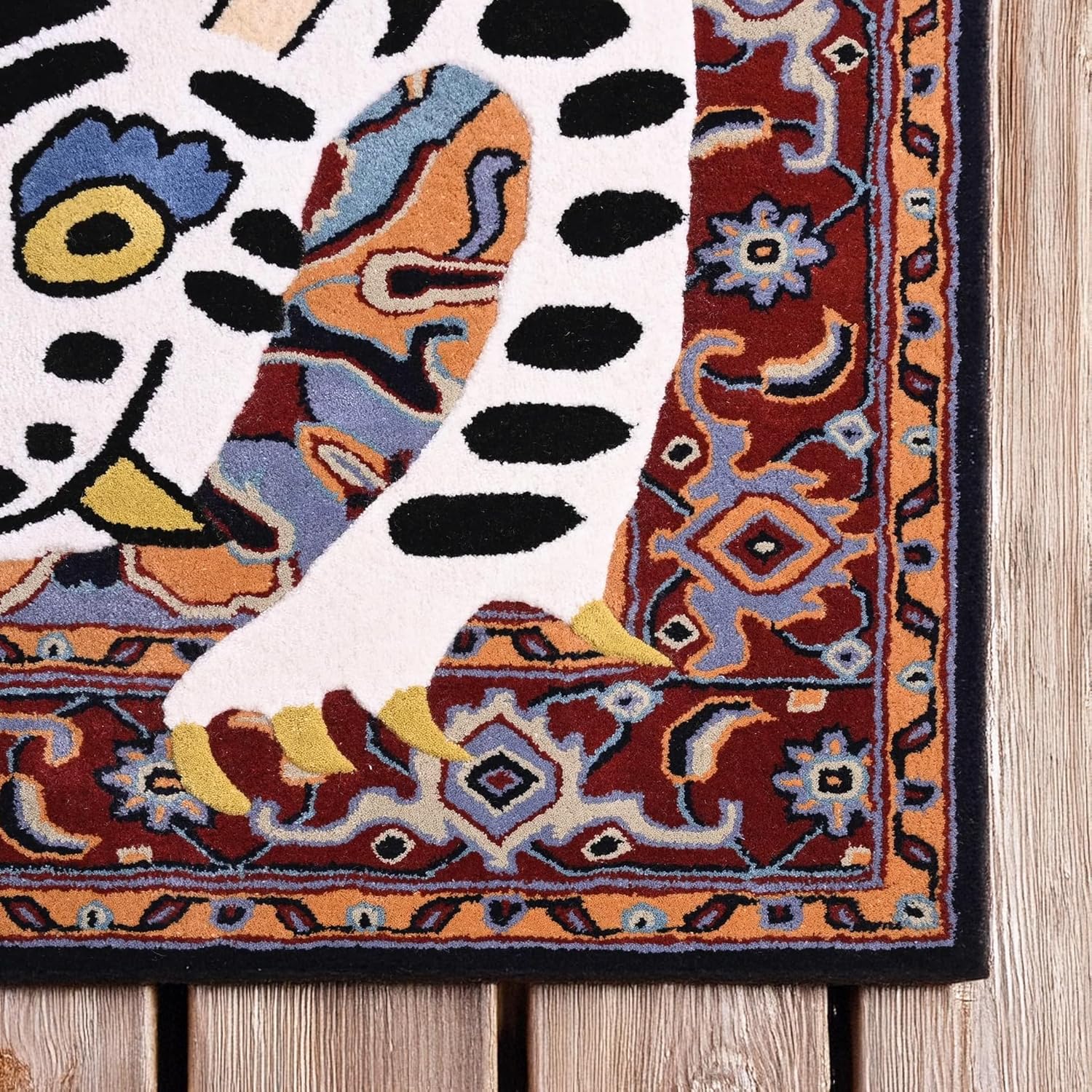 Handmade Hand-Tufted Wool Rug – Tibetan Tiger Design with Oriental Border