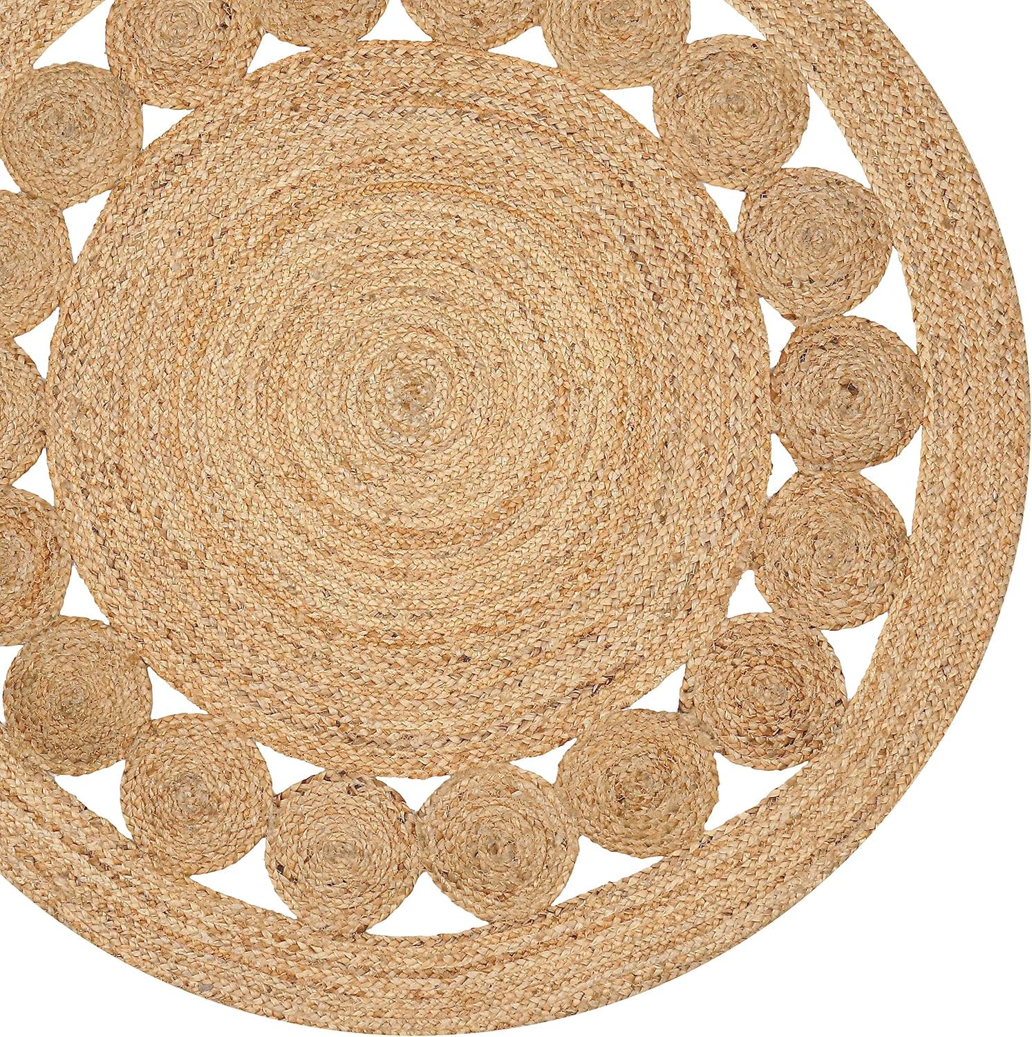 Natural Beige Round Handmade Braided Jute Rug