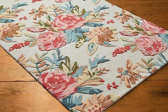 Ivory Multicolor Foliage Hand-Tufted Rug