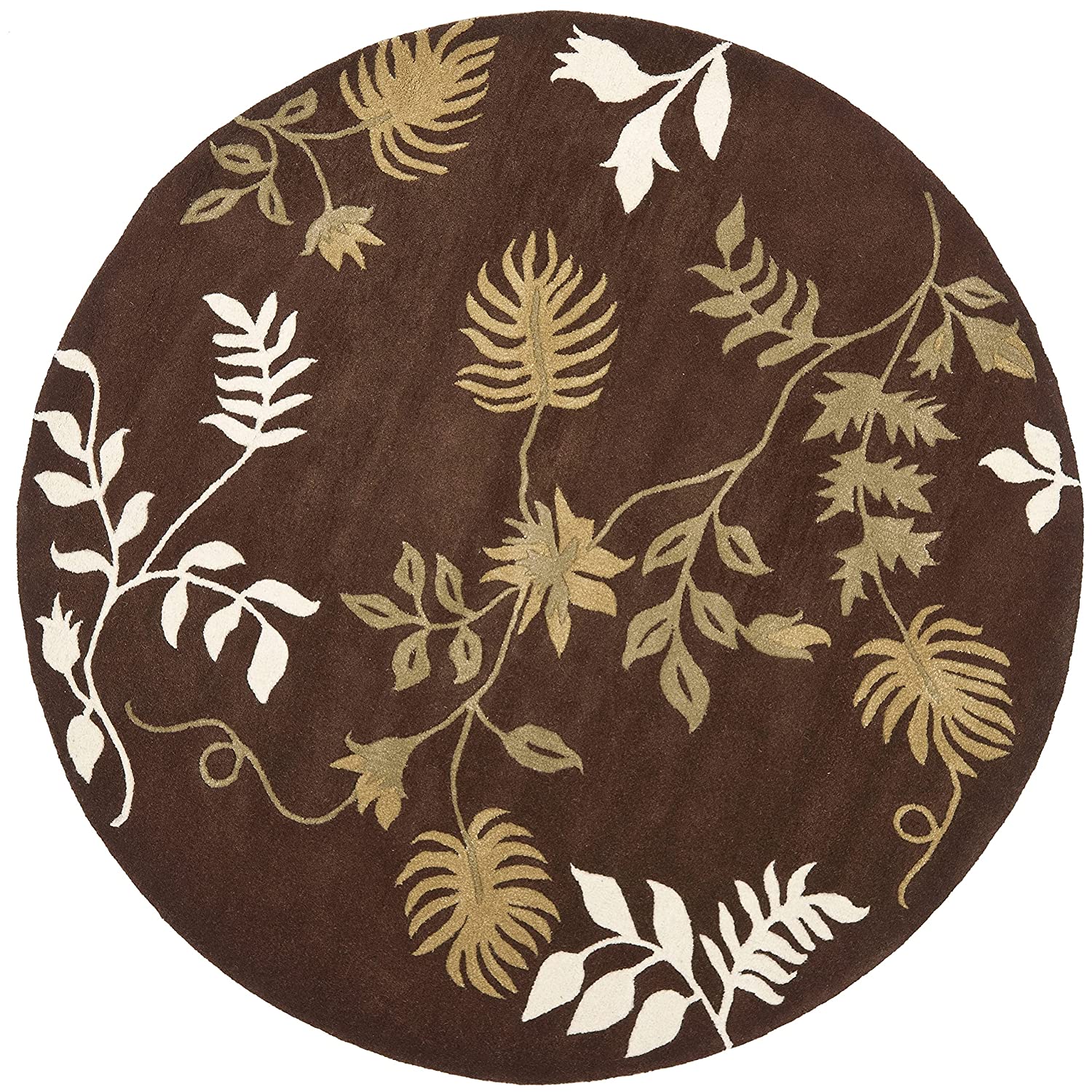 Brown Leaf Hand Tufted Round Rug