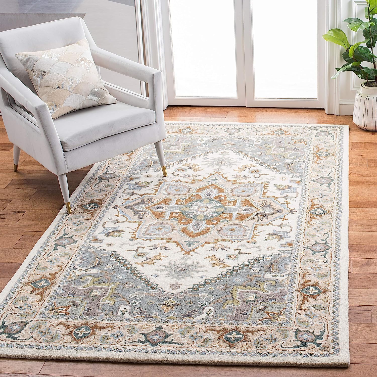 White Persian Heriz Area Rug