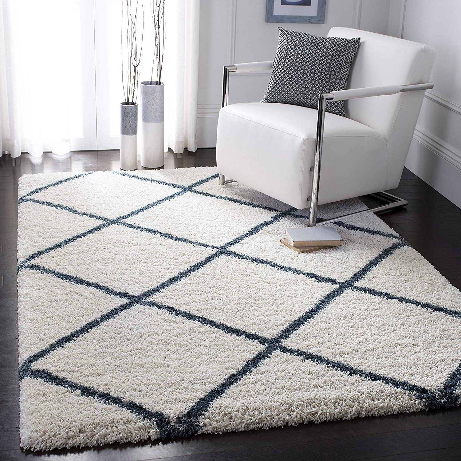 Ivory Square Box Shaggy Carpet | Soft & Fluffy Microfiber Area Rug