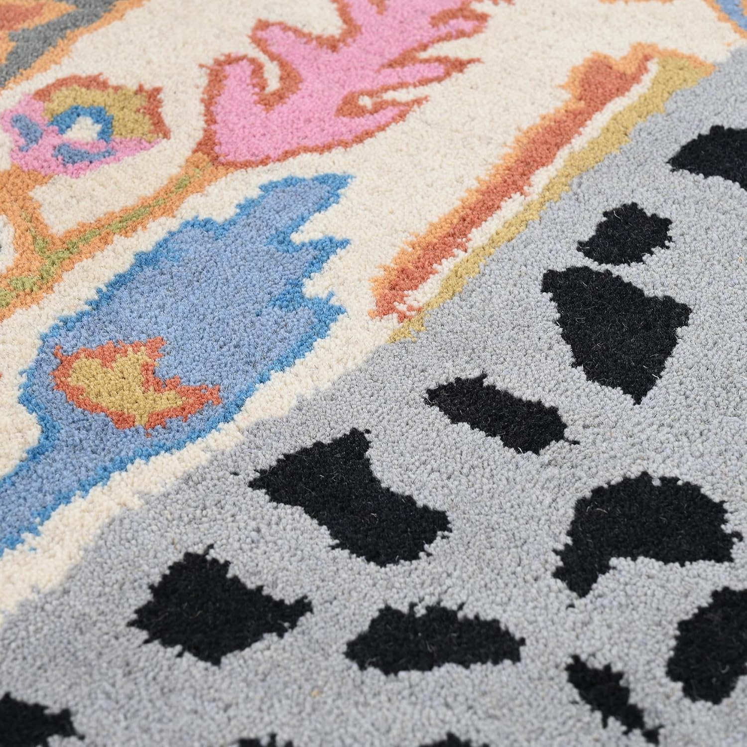 Handmade Leopard Skin Rug – Wool Animal Motif Area Rug with Persian Floral Border