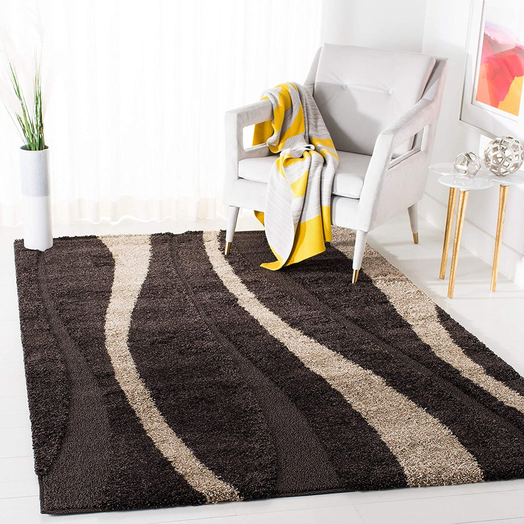 Coffee & Beige Shaggy Carpet | Luxurious Handmade Microfiber Area Rug