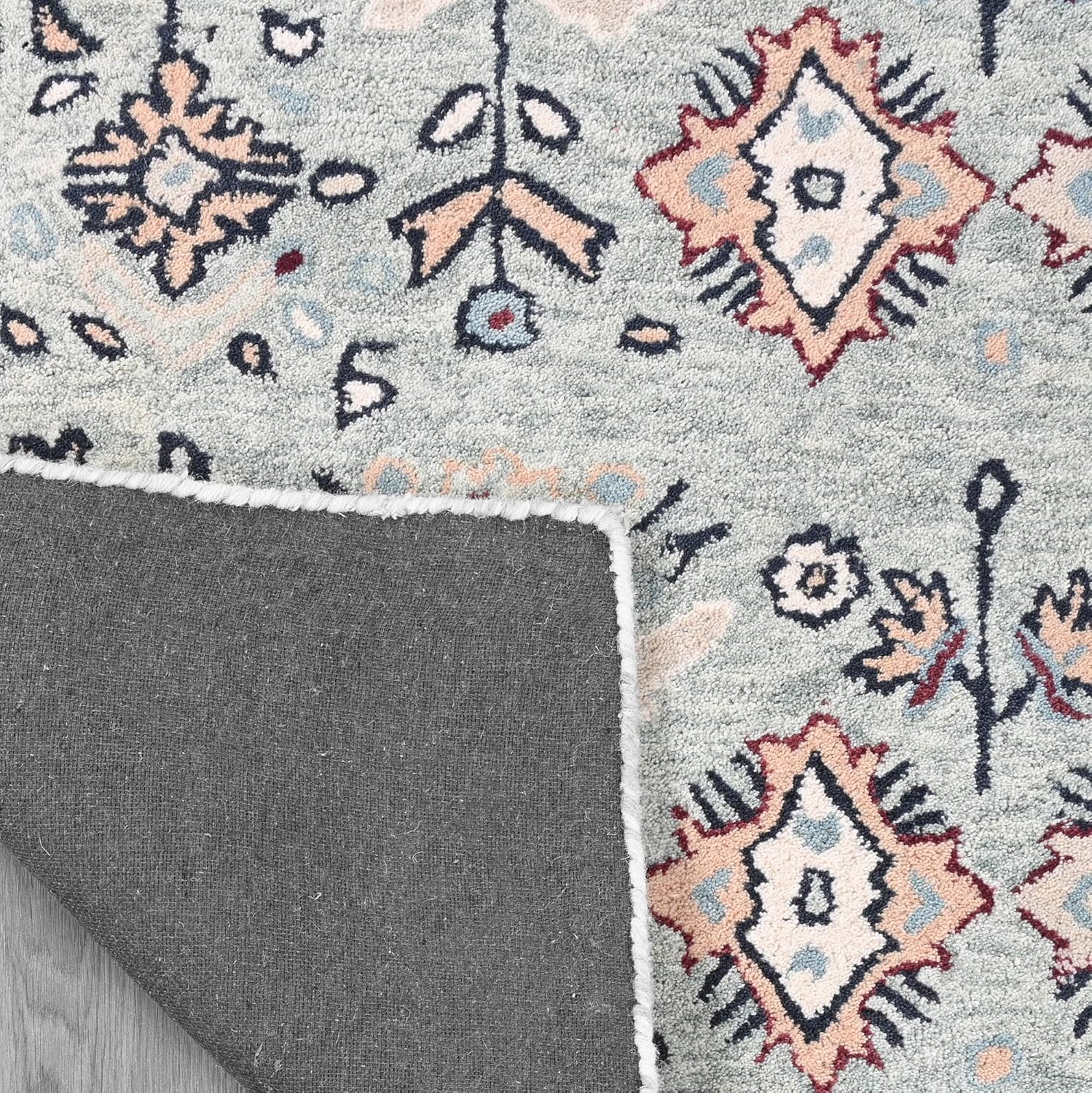 Handmade Wool Leopard Rug – Animal Oriental Area Rug with Floral Border