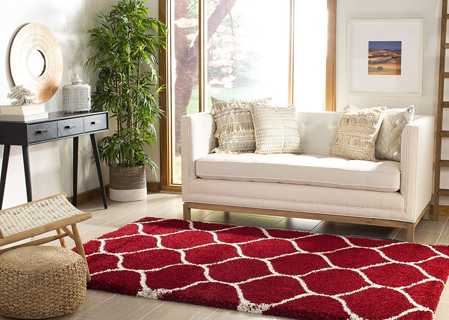 Maroon Moraccan Shaggy Carpet | Luxurious Handmade Microfiber Area Rug