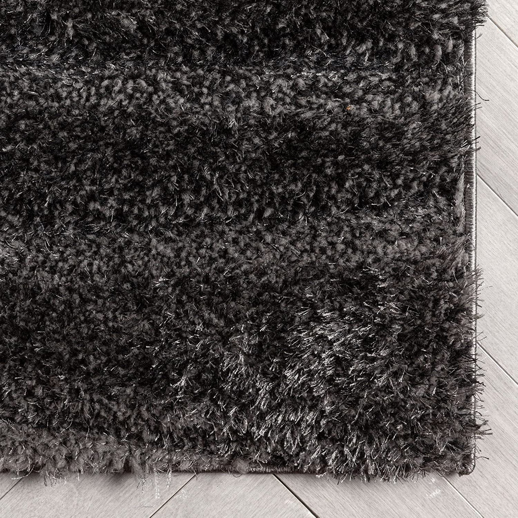 Black & Grey Stripes Carpet | Soft & Fluffy Microfiber Area Rug