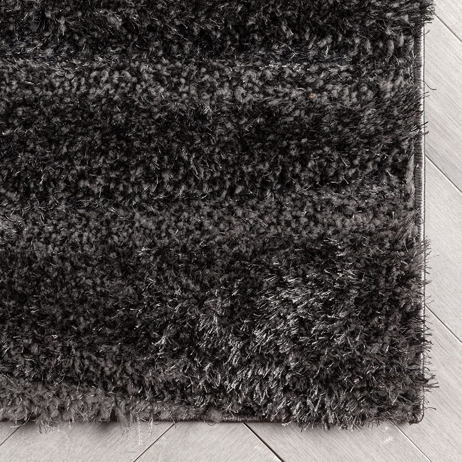 Black & Grey Stripes Carpet | Soft & Fluffy Microfiber Area Rug
