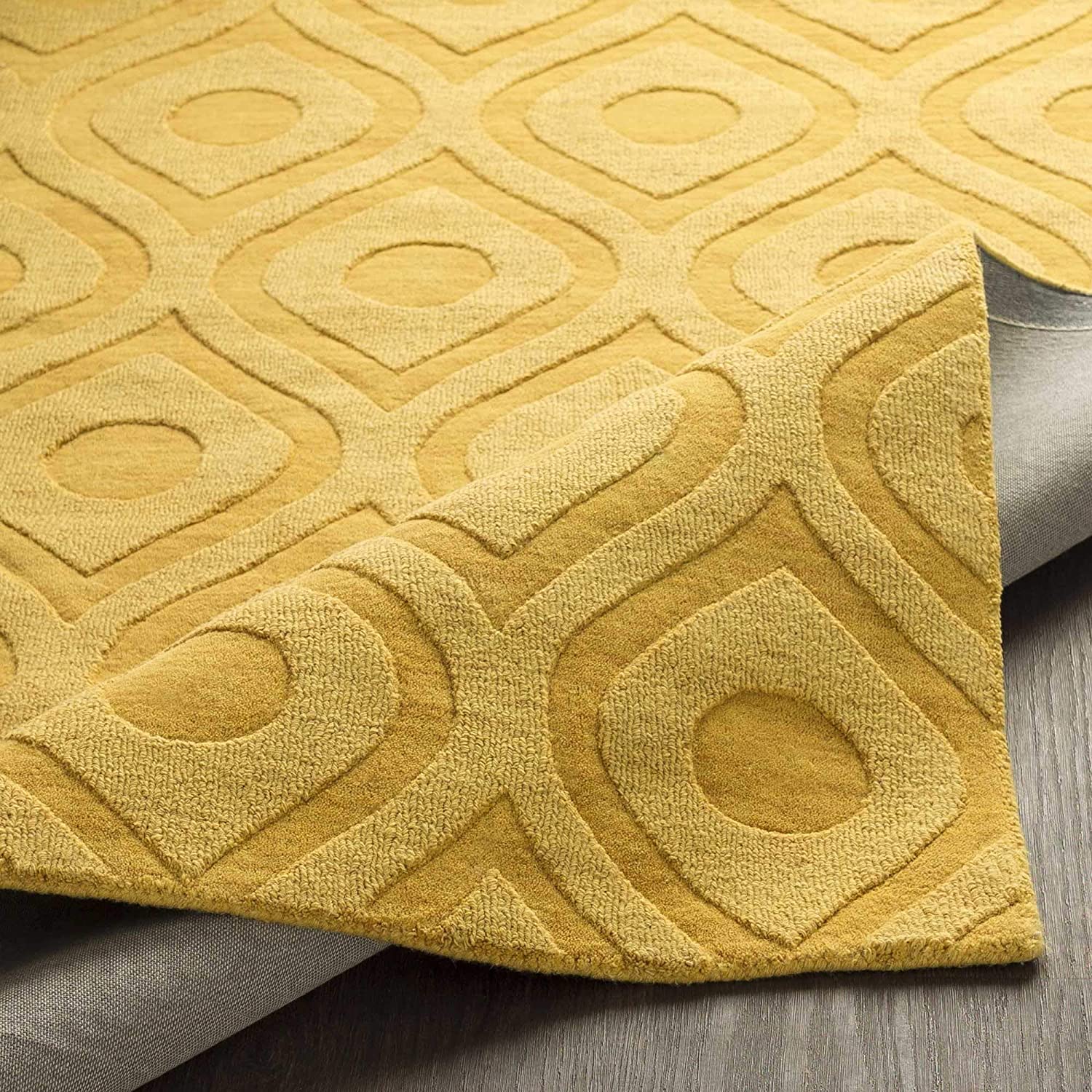 Yellow Beehive Cut-Loop Hand-Tufted Wool Rug