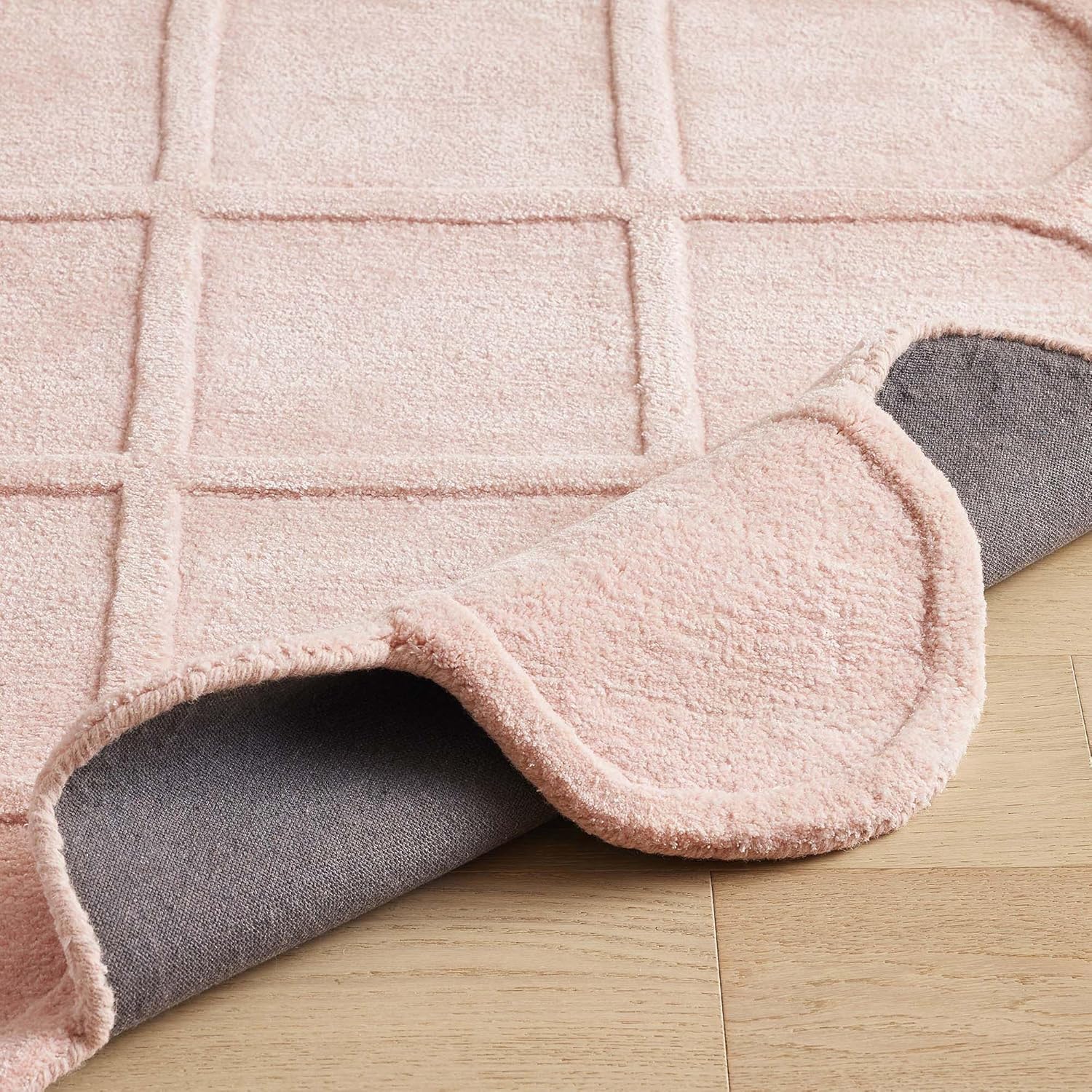 Baby Pink Modern Scalloped Edge Carpet, Hand-Tufted Area Rug for Living Room & Bedroom