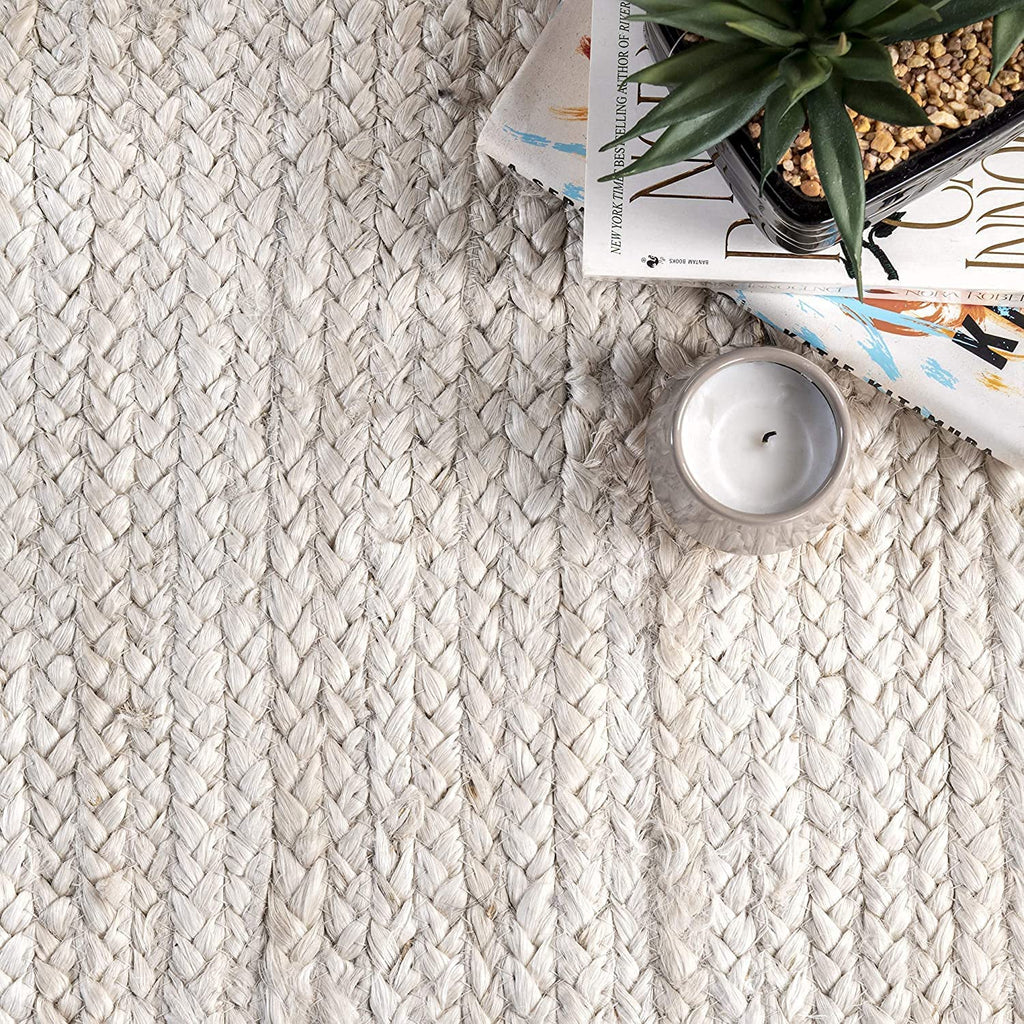 White Color Handmade Braided Jute Carpet