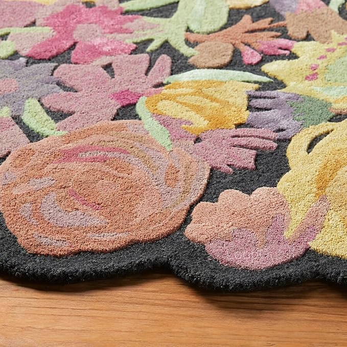 Black Foliage Hand-Tufted Irregular Rug