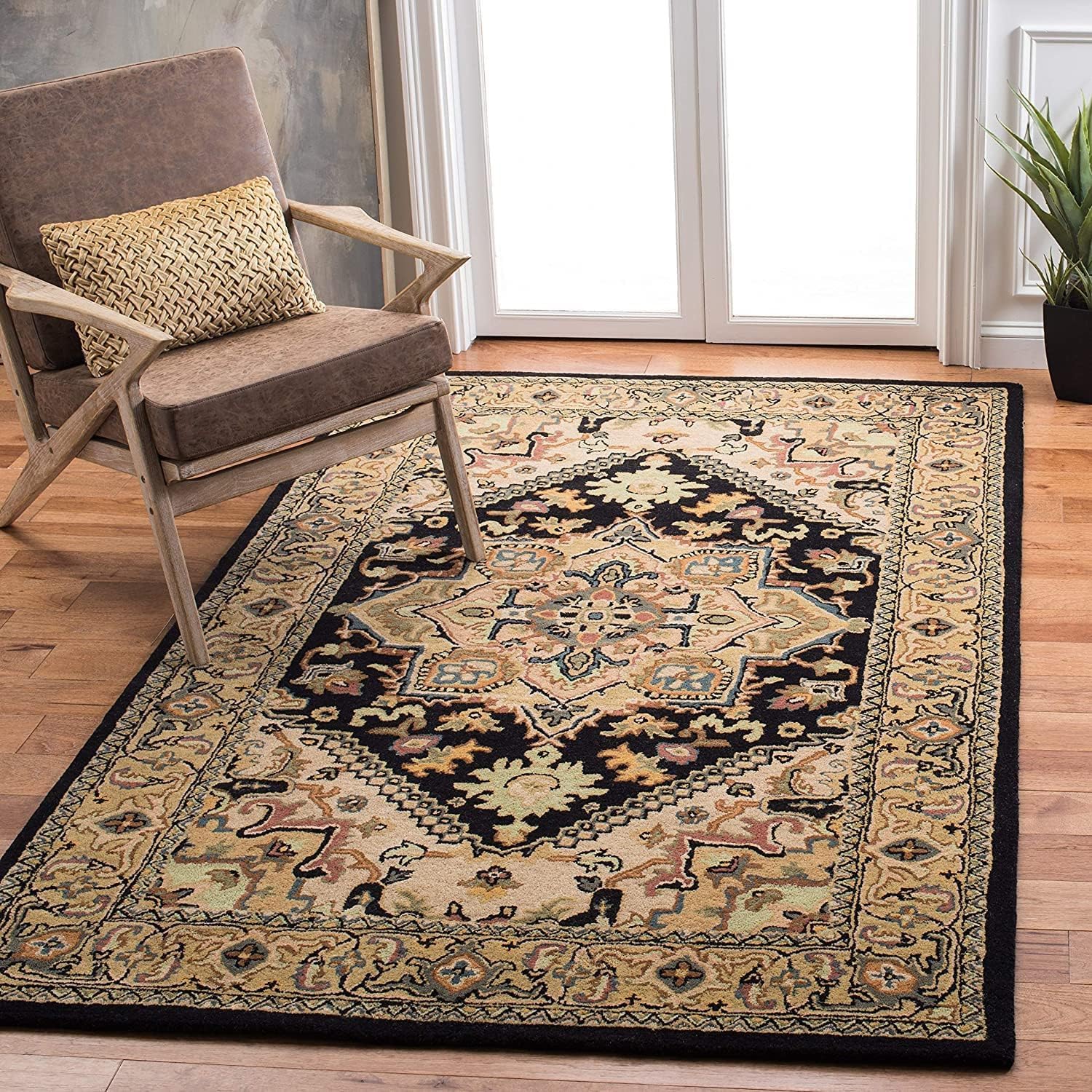 Black Persian Heriz Area Rug