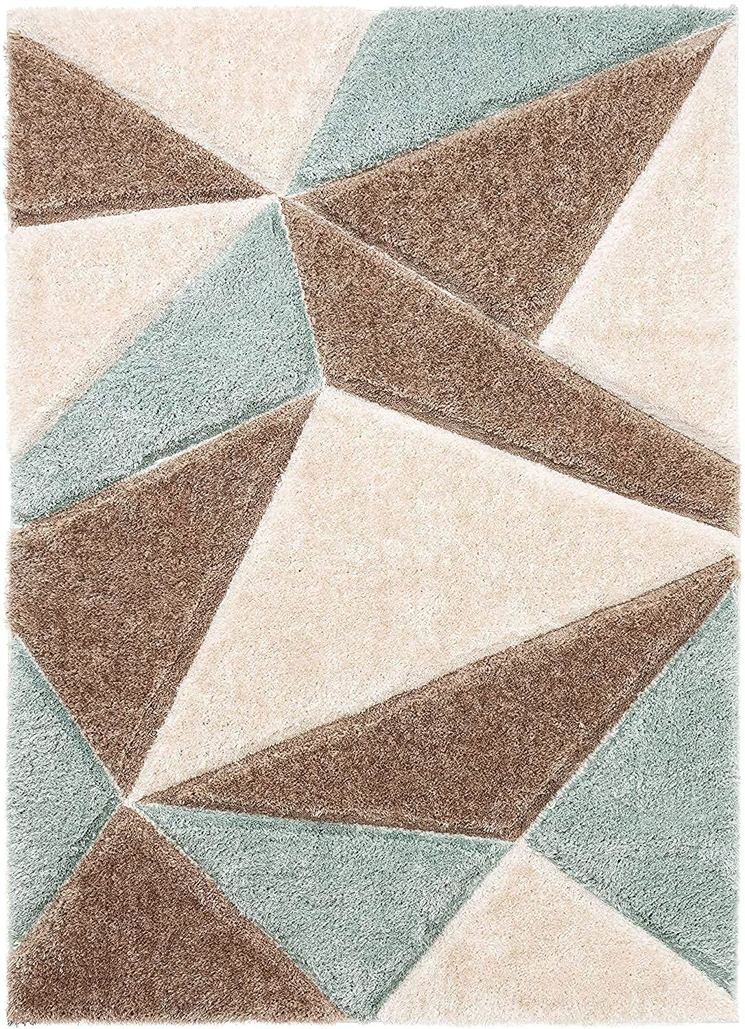 Beige & Sky Blue Shaggy Carpet | Luxurious Handmade Microfiber Area Rug