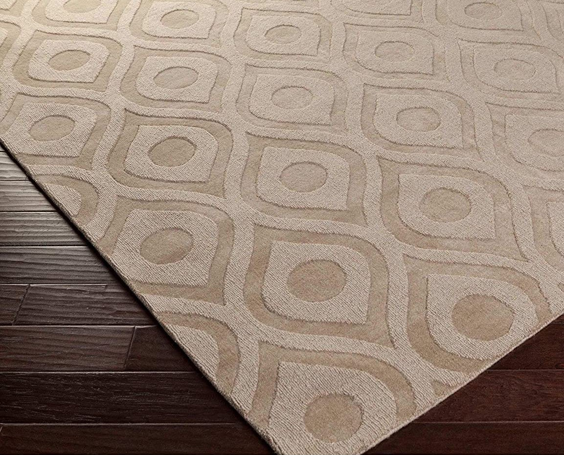 Beige Beehive Cut-Loop Hand-Tufted Wool Rug