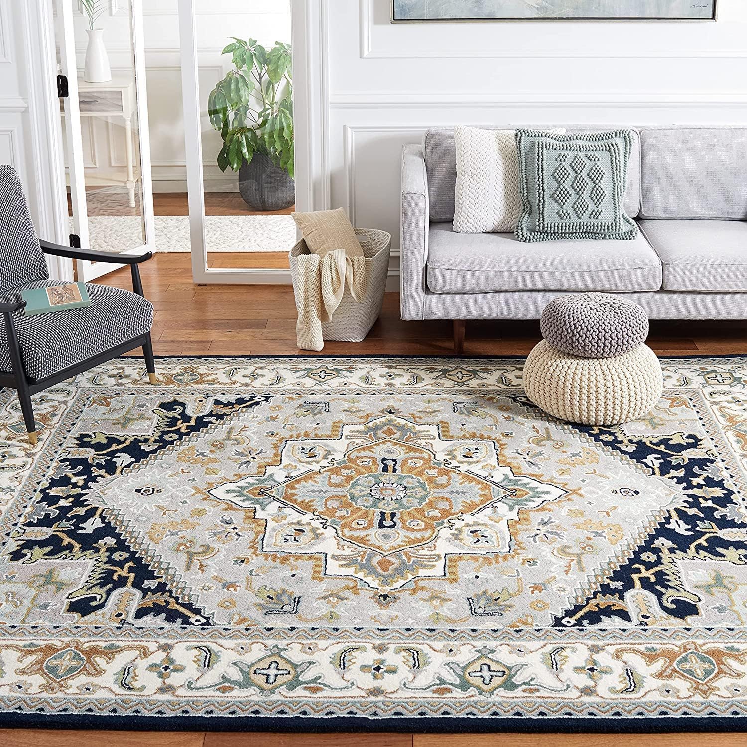 Black Persian Heriz Area Rug