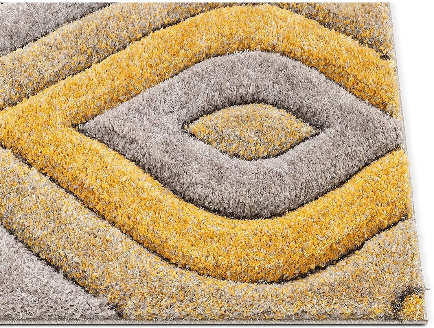 Mustard & Grey Shaggy Carpet | Luxurious Handmade Microfiber Area Rug