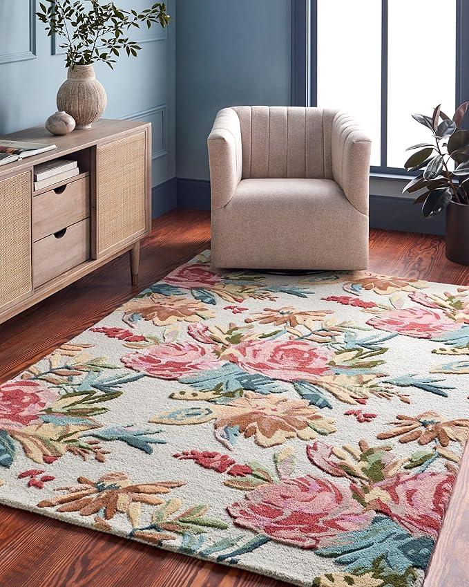 Ivory Multicolor Foliage Hand-Tufted Rug