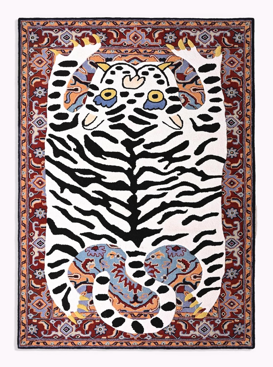 Handmade Hand-Tufted Wool Rug – Tibetan Tiger Design with Oriental Border