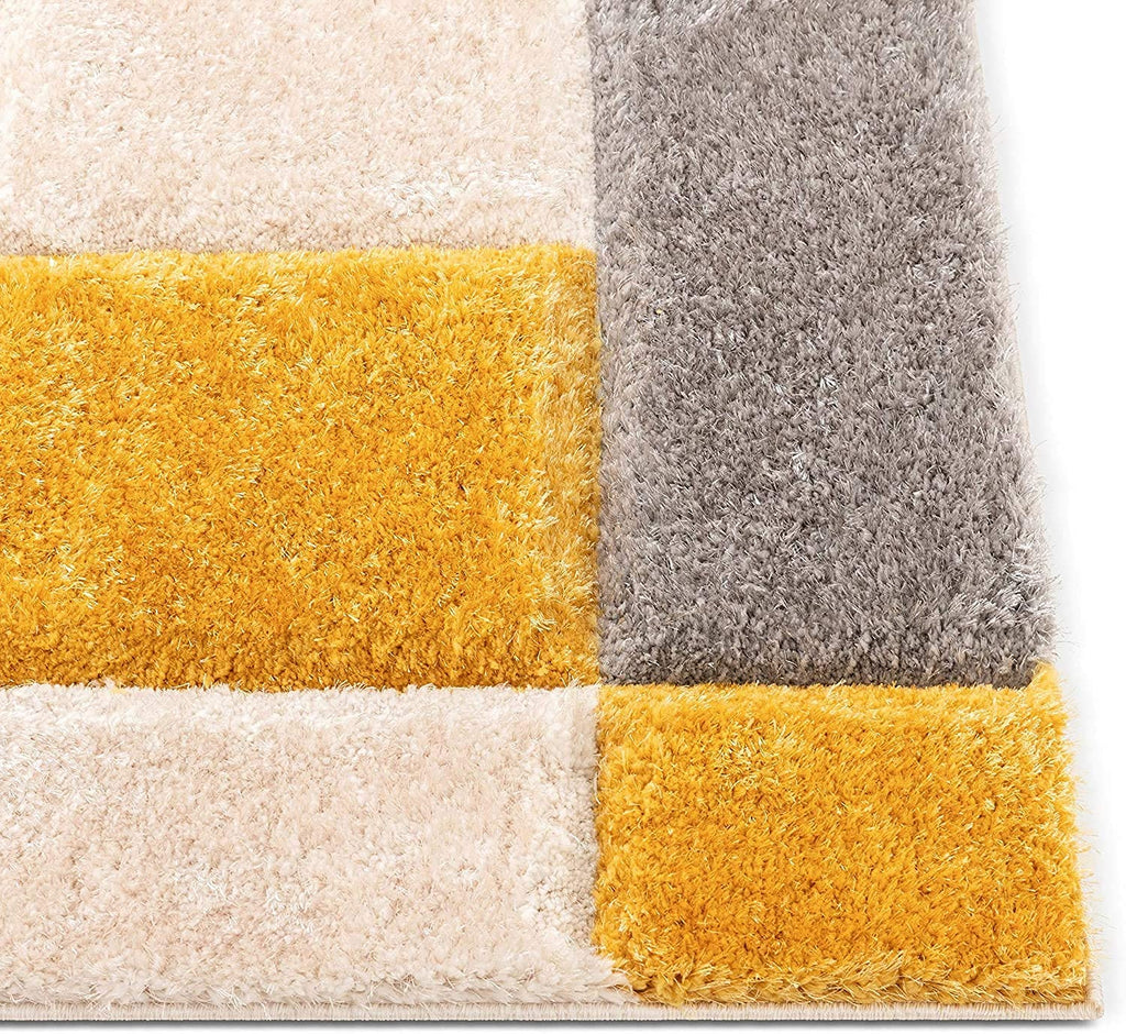 Yellow & Grey Shaggy Carpet | Luxurious Handmade Microfiber Area Rug