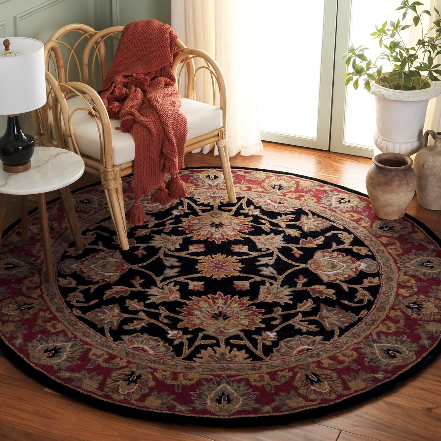 Black Oriental Persian Round Wool Rug