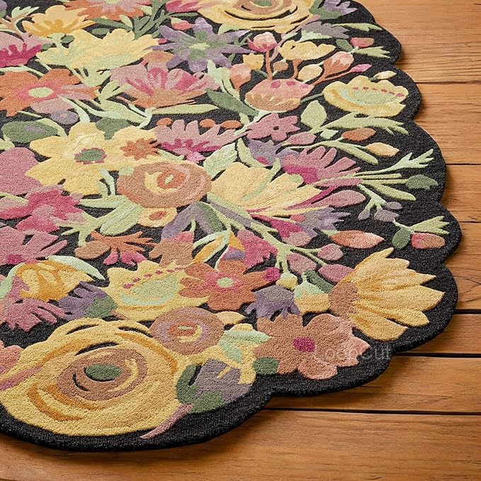 Black Foliage Hand-Tufted Irregular Rug