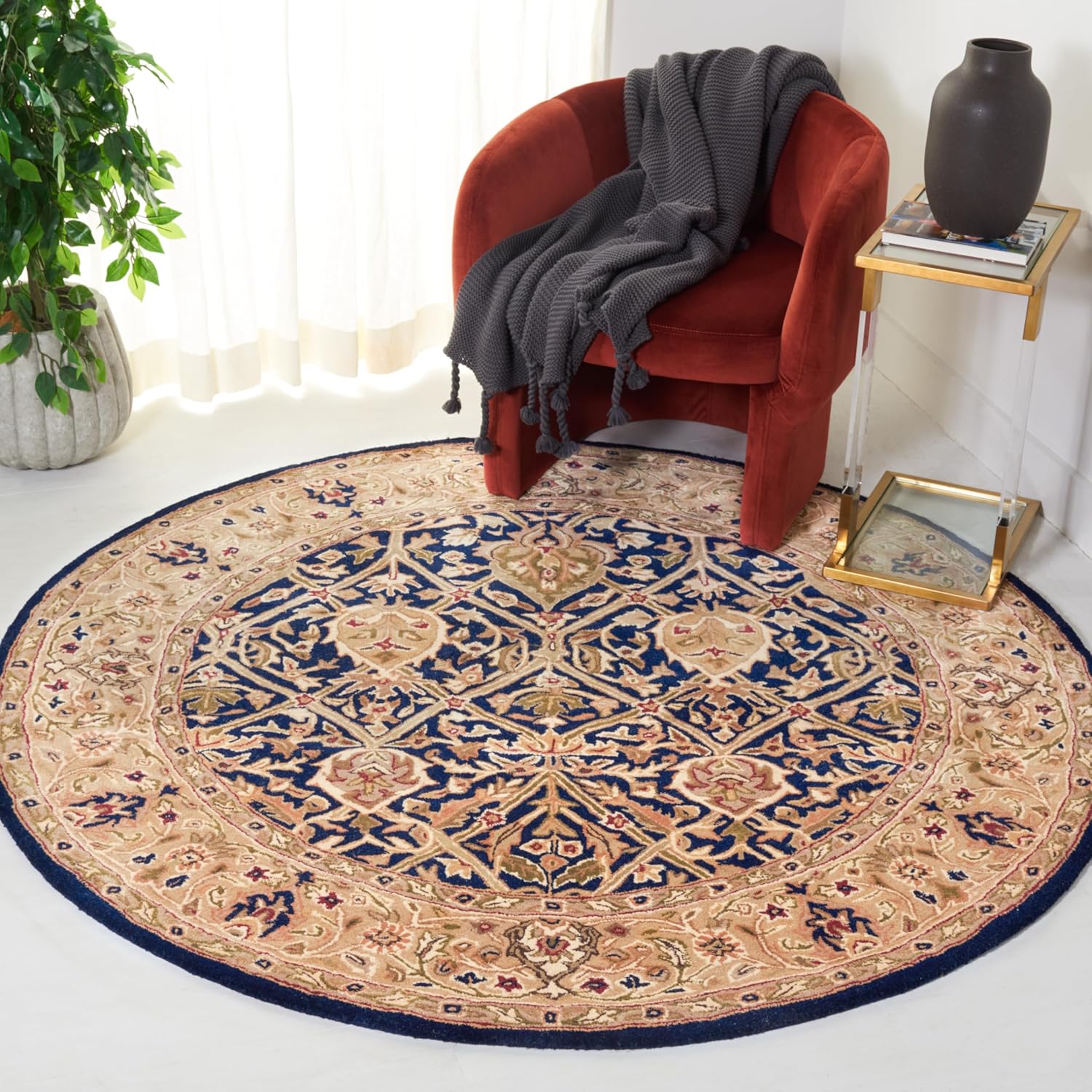 Blue and Gold Royal Persian Round Area Rug