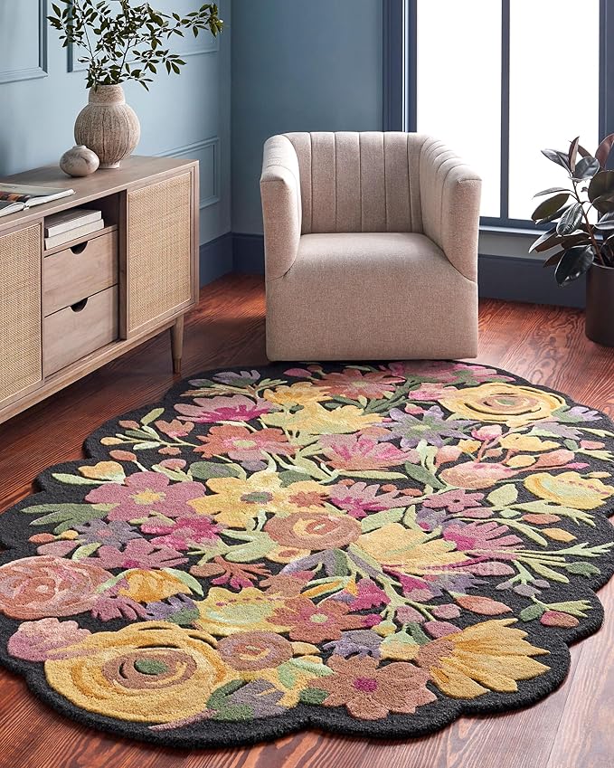 Black Foliage Hand-Tufted Irregular Rug