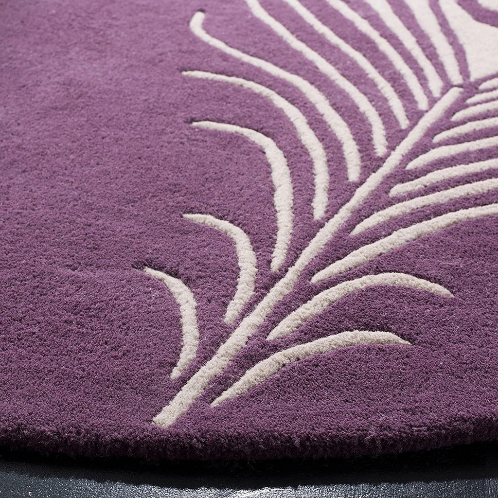 Purple Peacock Feather Hand Tufted Round Rug