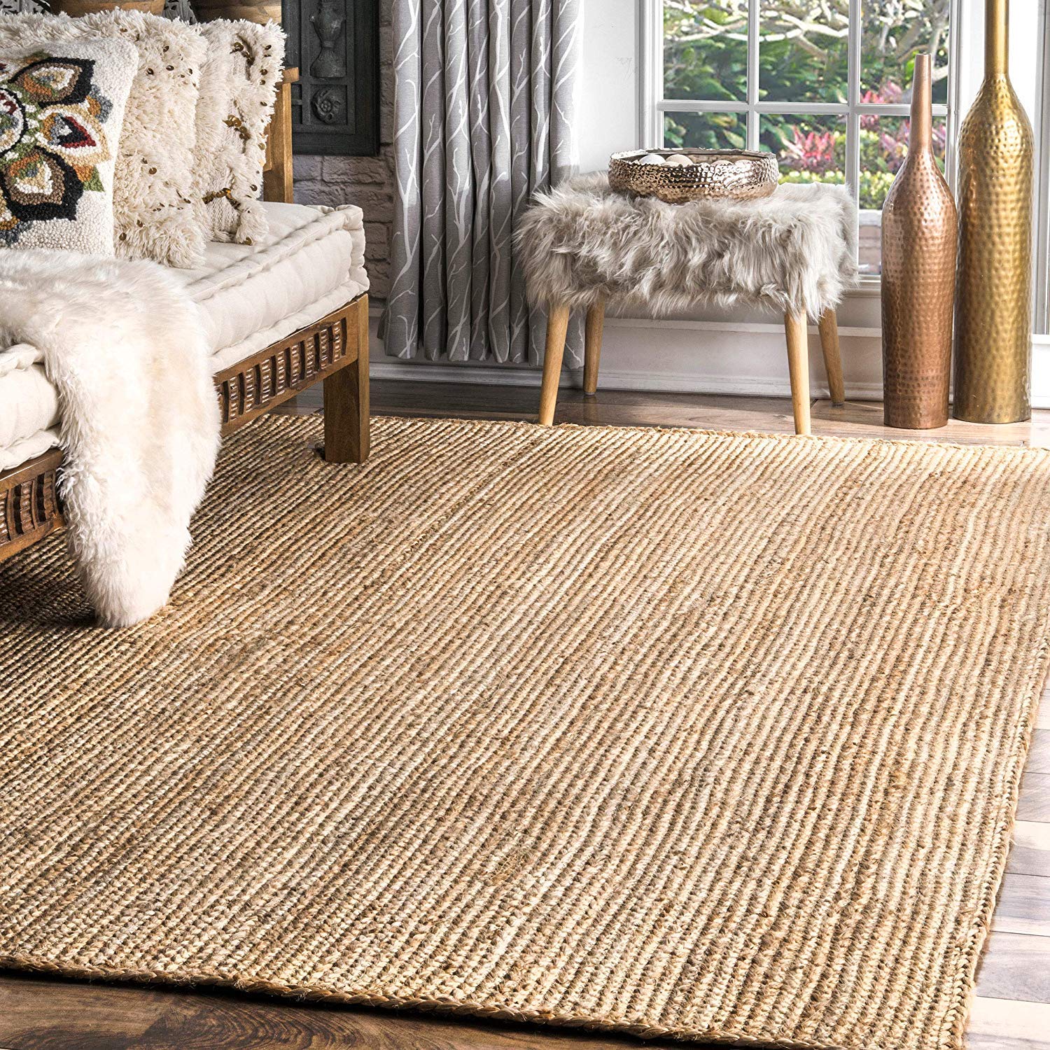 Natural Beige Handmade Braided Jute Carpet