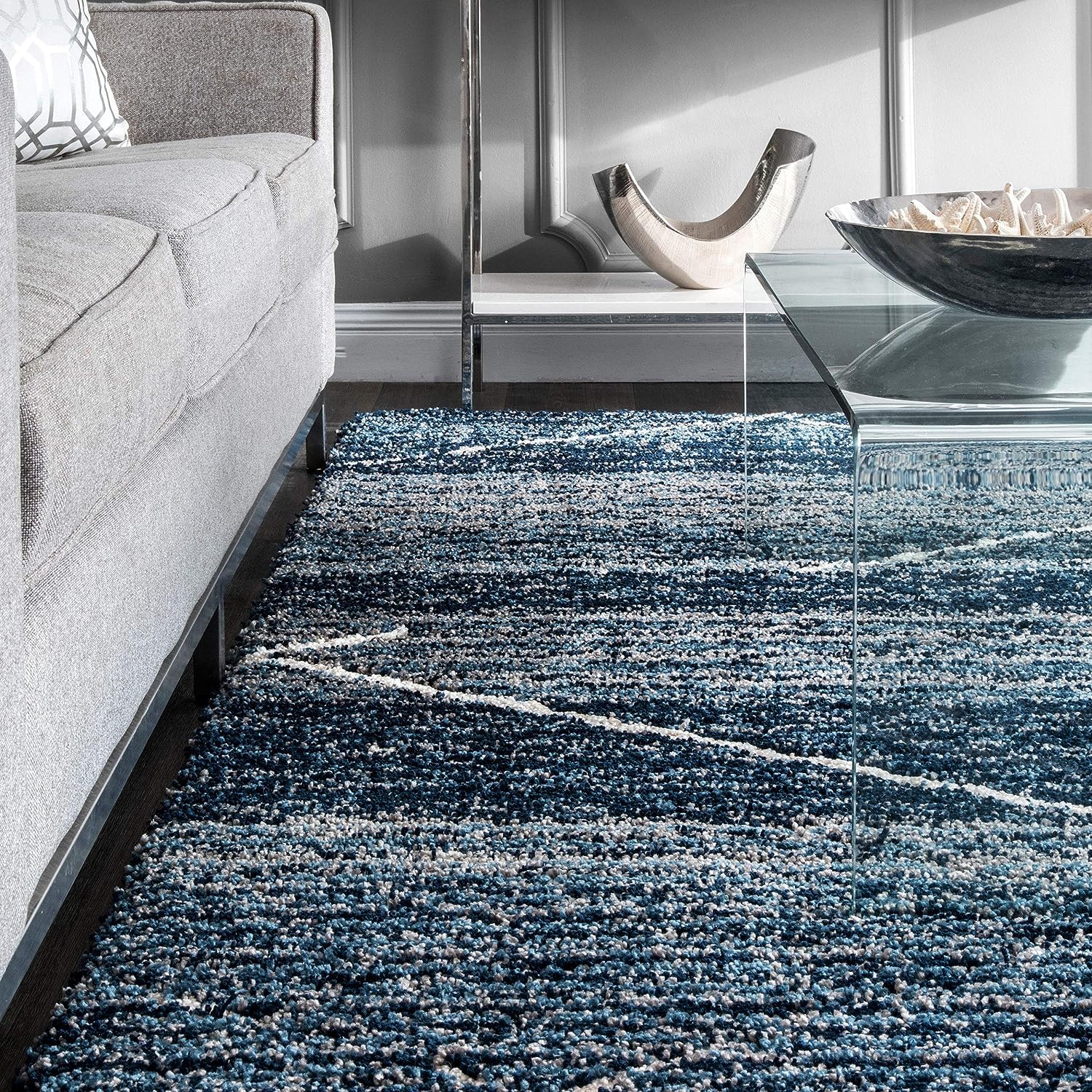 Blue Handmade Ombre Microfibre Carpet – Soft Area Rug for Living Room, Bedroom & Hall
