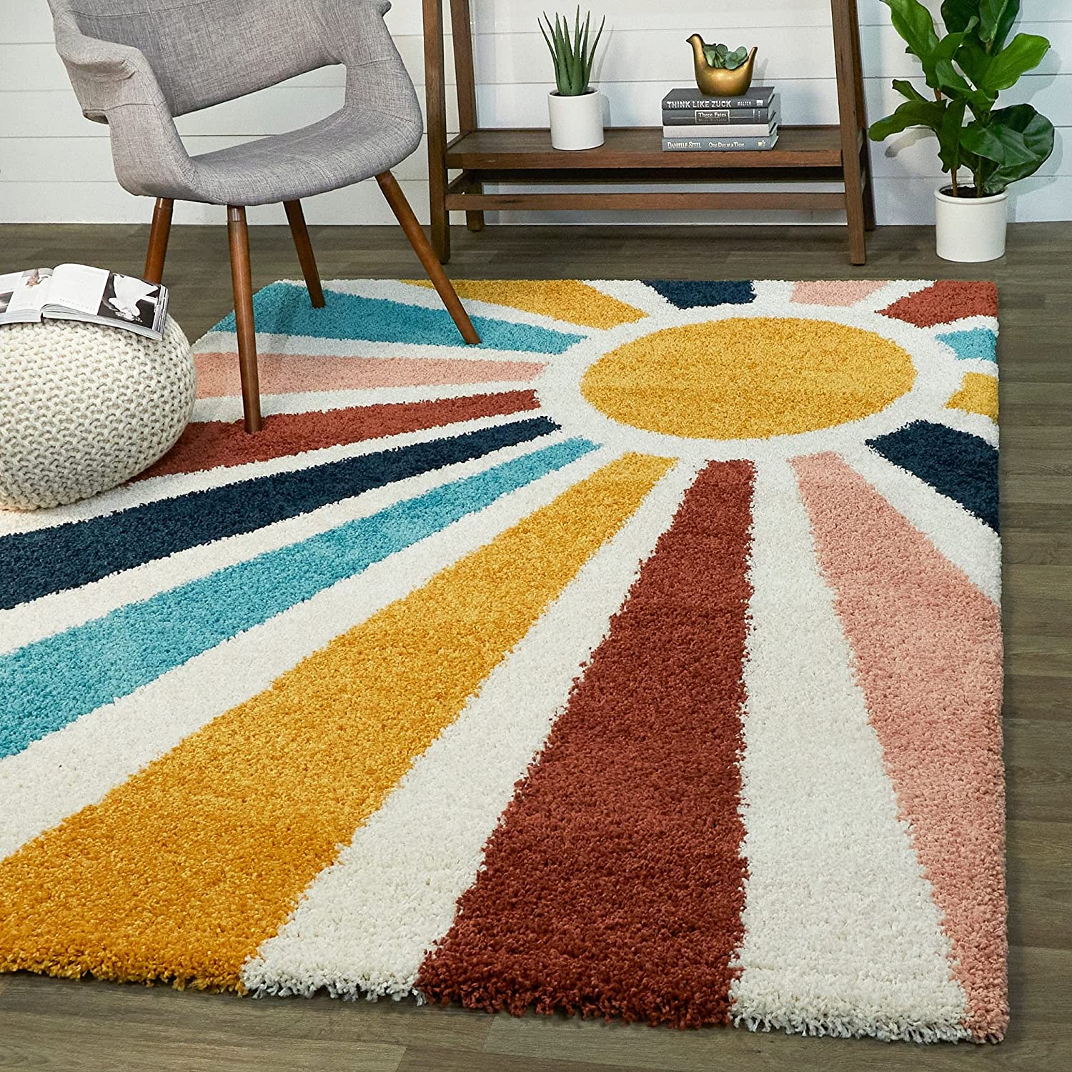 Multicolor Sunrays Shaggy Carpet | Luxurious Handmade Microfiber Area Rug