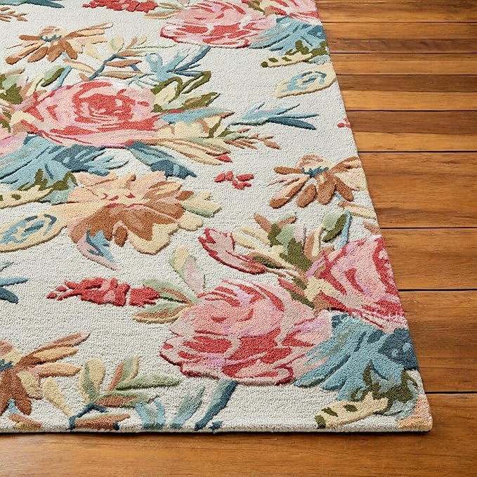 Ivory Multicolor Foliage Hand-Tufted Rug