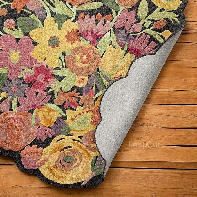 Black Foliage Hand-Tufted Irregular Rug