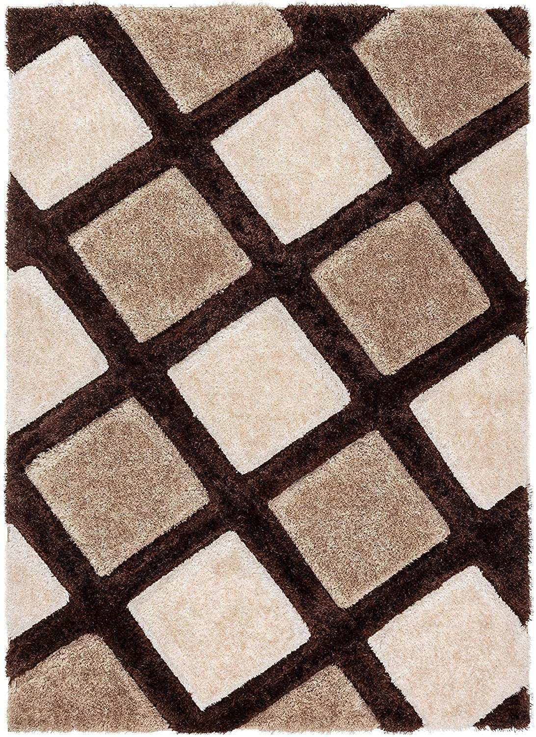 Beige & Brown Shaggy Carpet | Luxurious Handmade Microfiber Area Rug