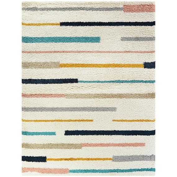 Multicolor Stripes Shaggy Carpet | Soft & Fluffy Microfiber Area Rug