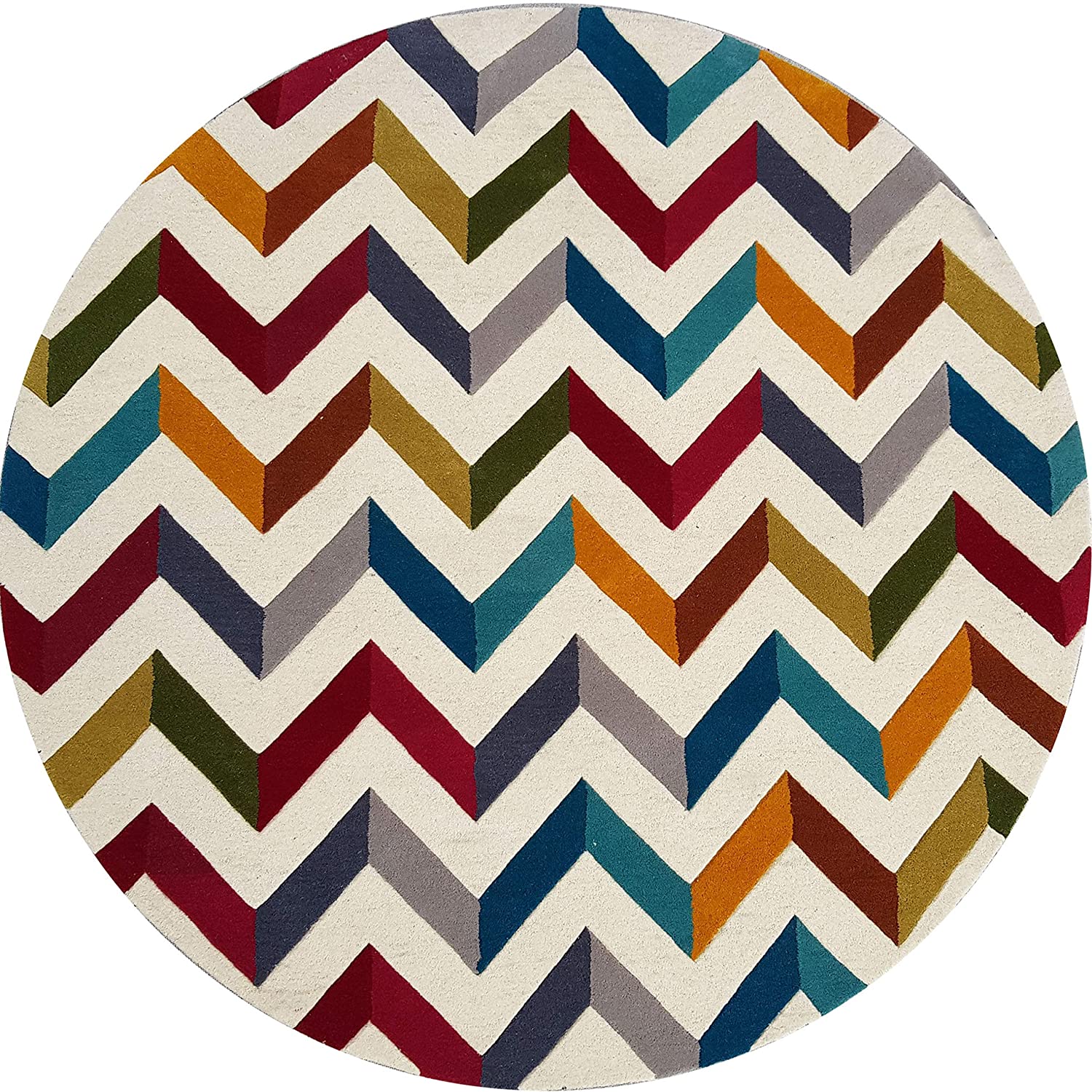 Multicolor Zig-Zag Hand Tufted Round Rug