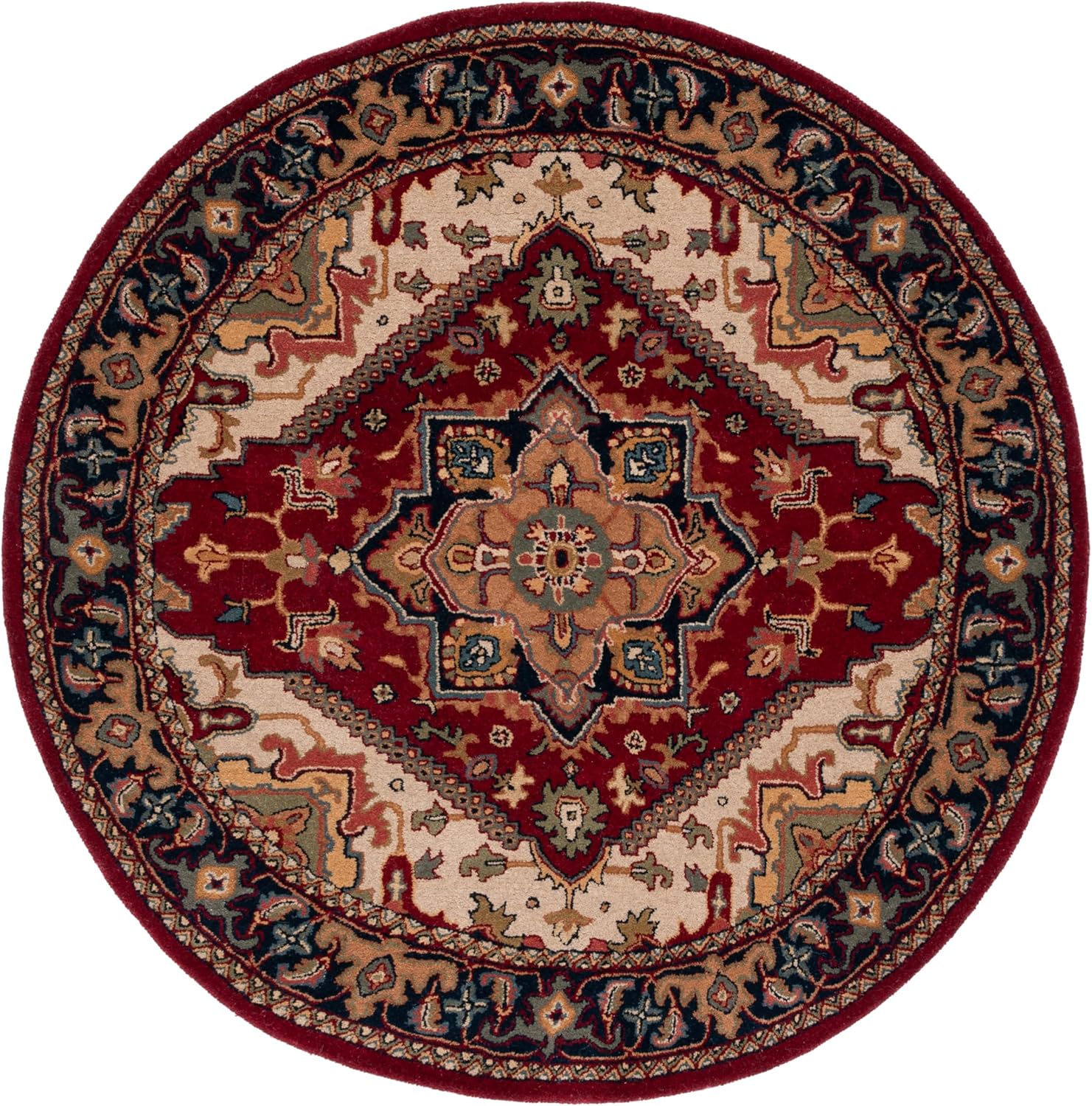 Maroon Persian Floral Medallion Round Wool Rug