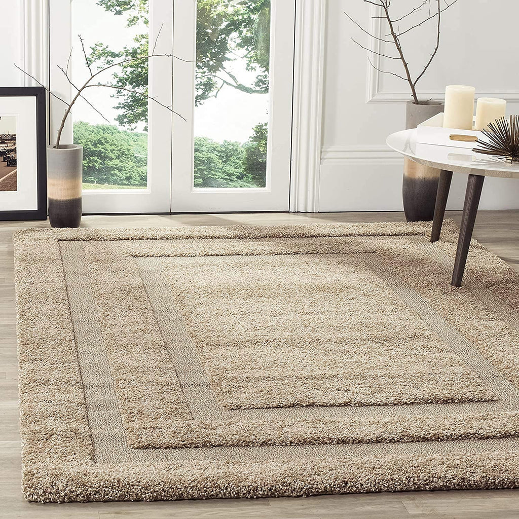 Beige Frame Shaggy Carpet | Soft & Fluffy Microfiber Area Rug