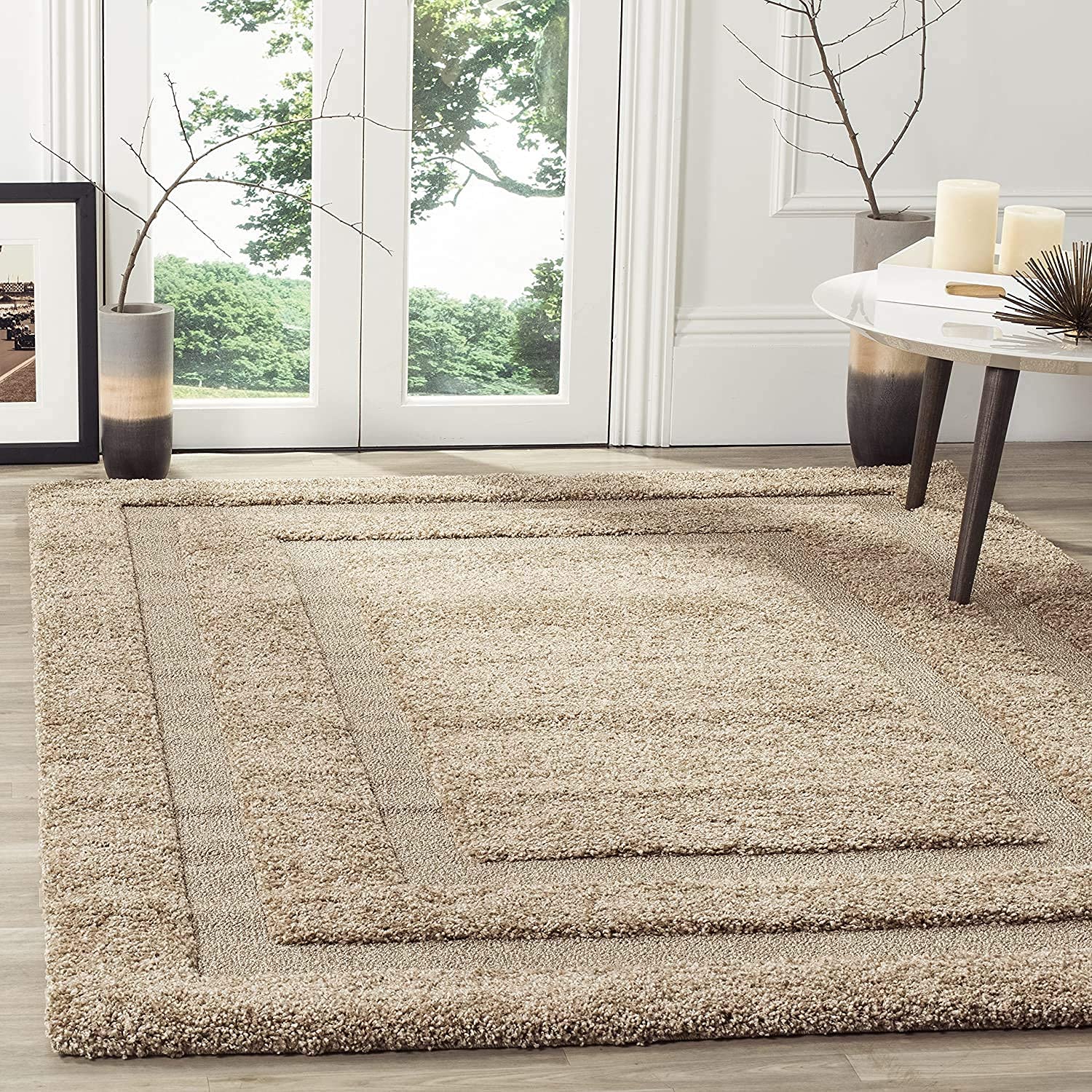 Beige Frame Shaggy Carpet | Soft & Fluffy Microfiber Area Rug