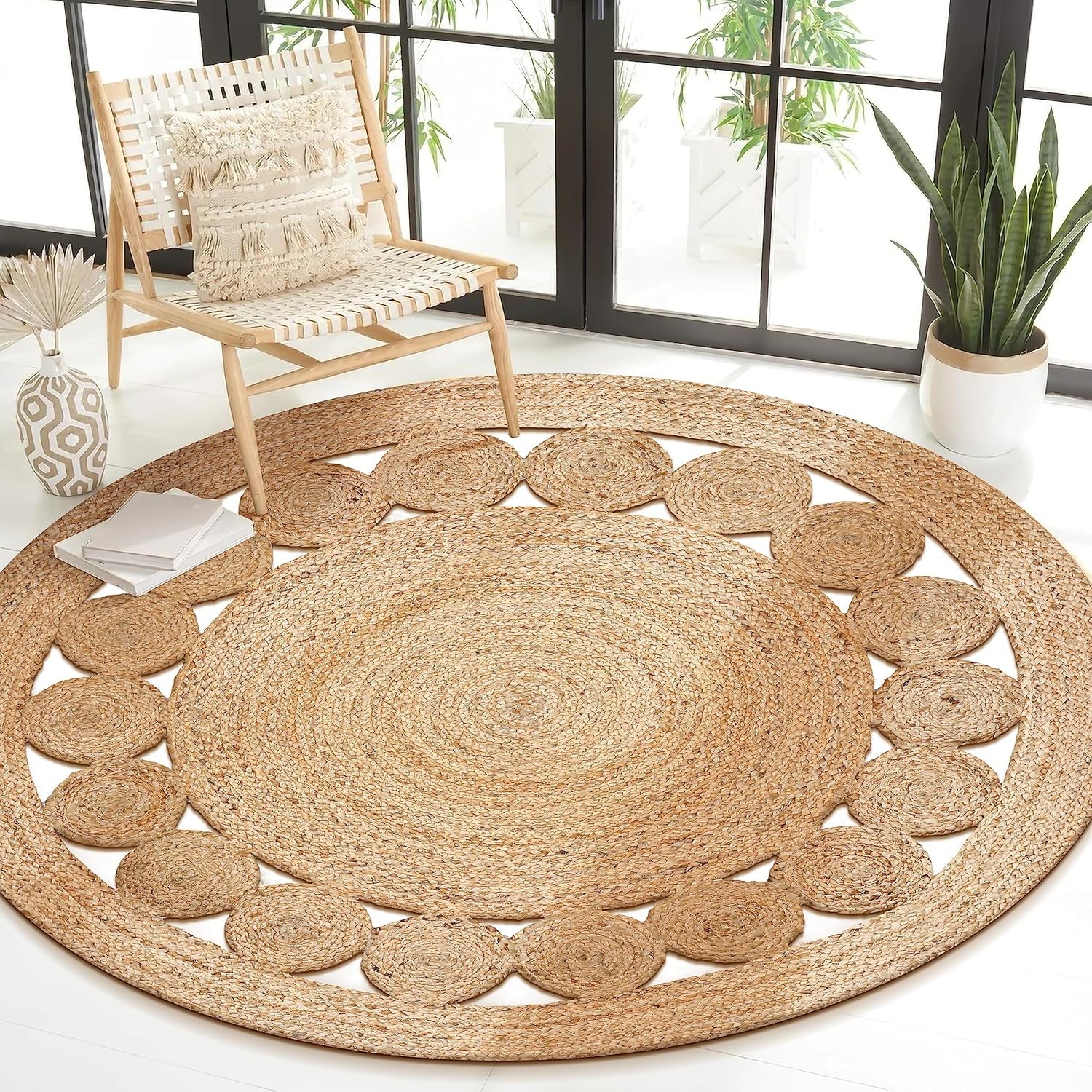 Natural Beige Round Handmade Braided Jute Rug