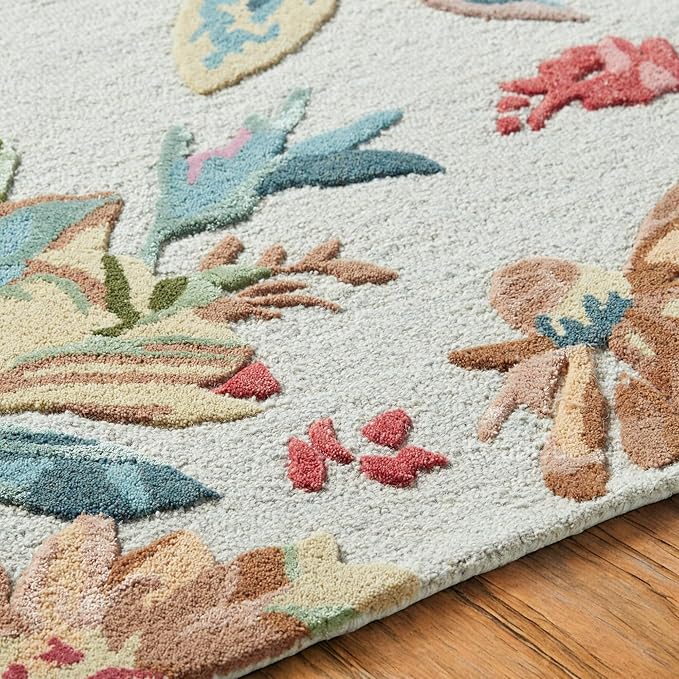 Ivory Multicolor Foliage Hand-Tufted Rug