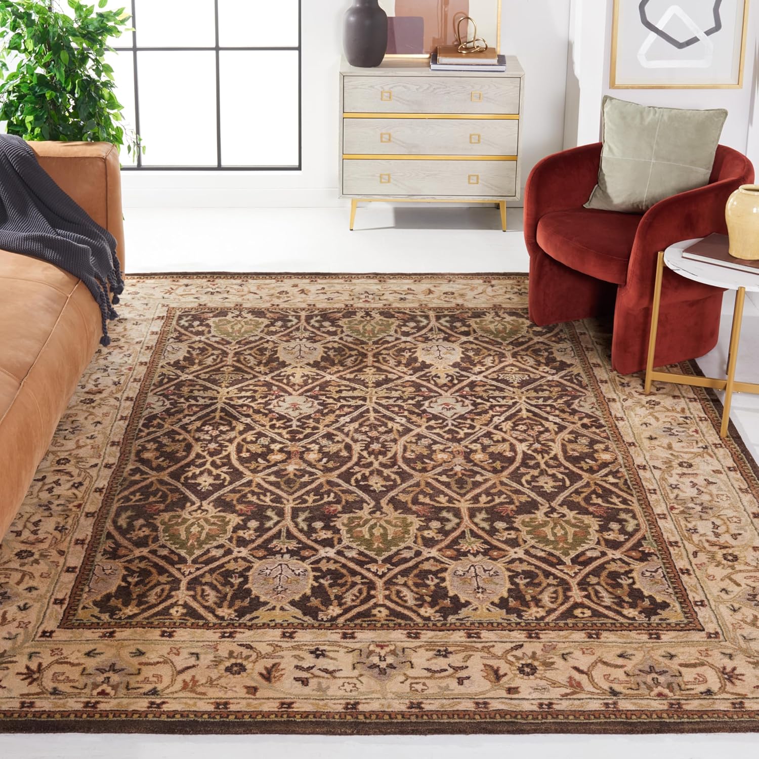 Brown Handmade Vintage Persian Carpet