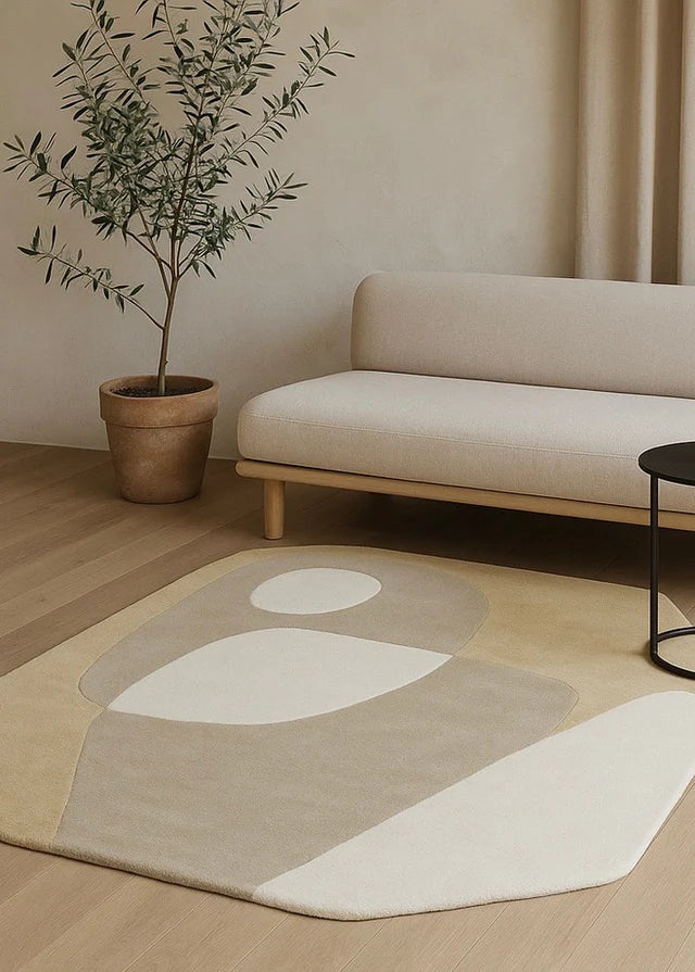 Beige Color Premium Handmade Woolen Irregular Rug