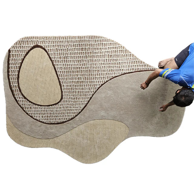 Beige Color Hand-Tufted Irregular Rug