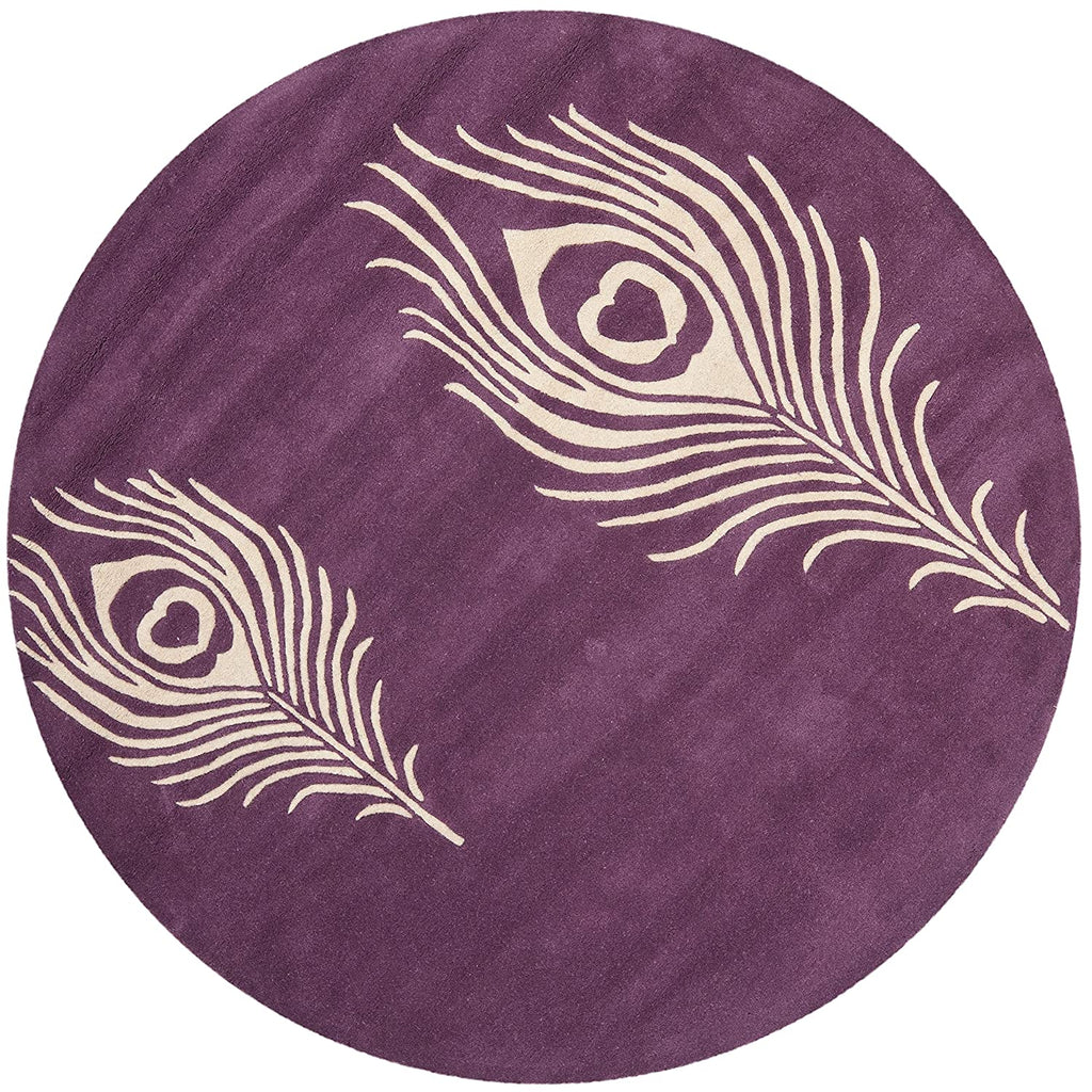 Purple Peacock Feather Hand Tufted Round Rug