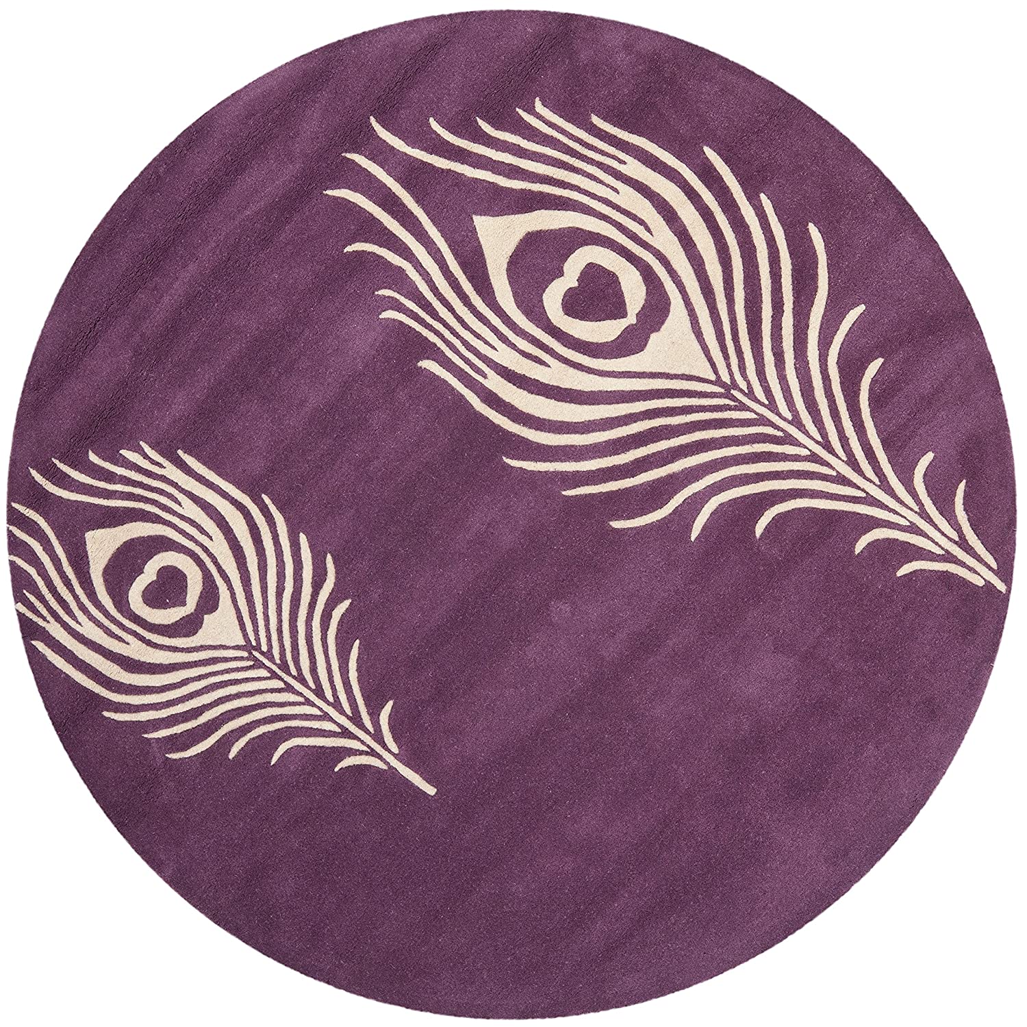 Purple Peacock Feather Hand Tufted Round Rug