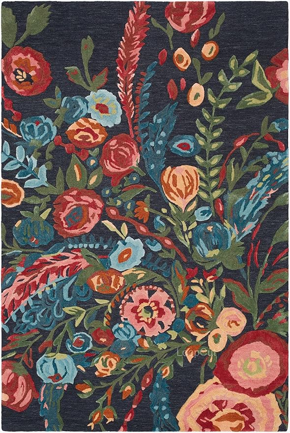 Black Foliage Hand-Tufted Rug