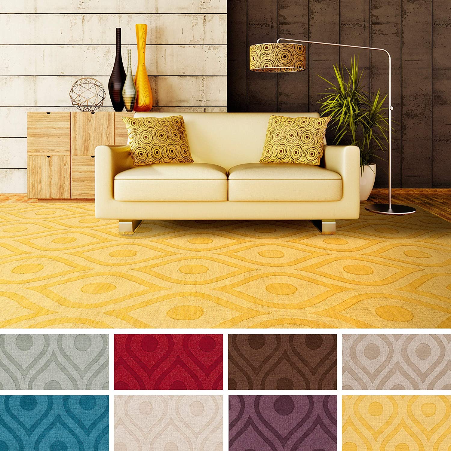Beige Beehive Cut-Loop Hand-Tufted Wool Rug