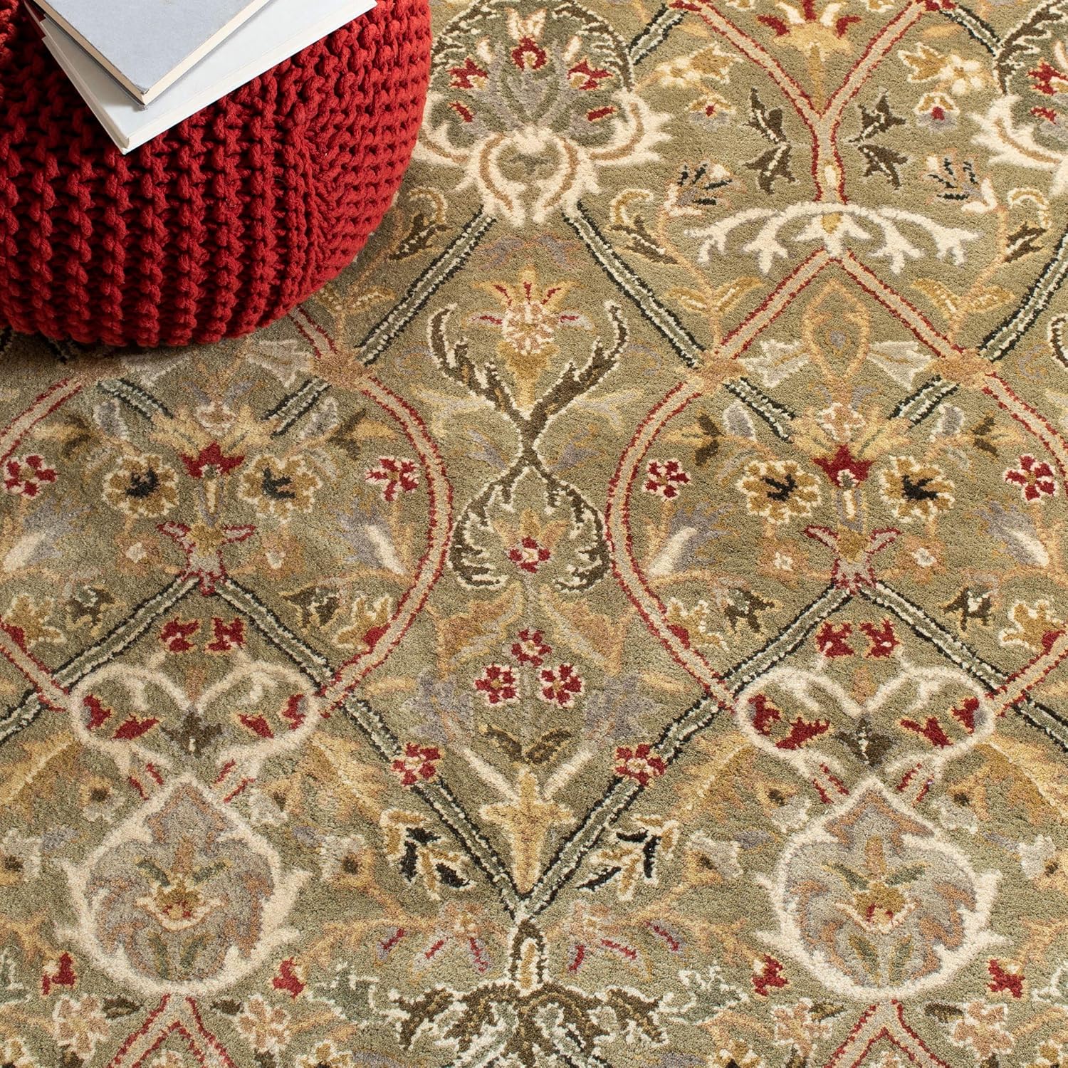 Golden Green Color Elegant Persian Vintage Carpet